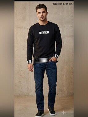 Bleecker & Mercer mens "BLACK" graphic layered Sweatshirt removable detail Small